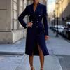 Womens Long Sleeve Blazer Collar Dress Double Breasted A-line Midi Work Office City Walk Fall Winter