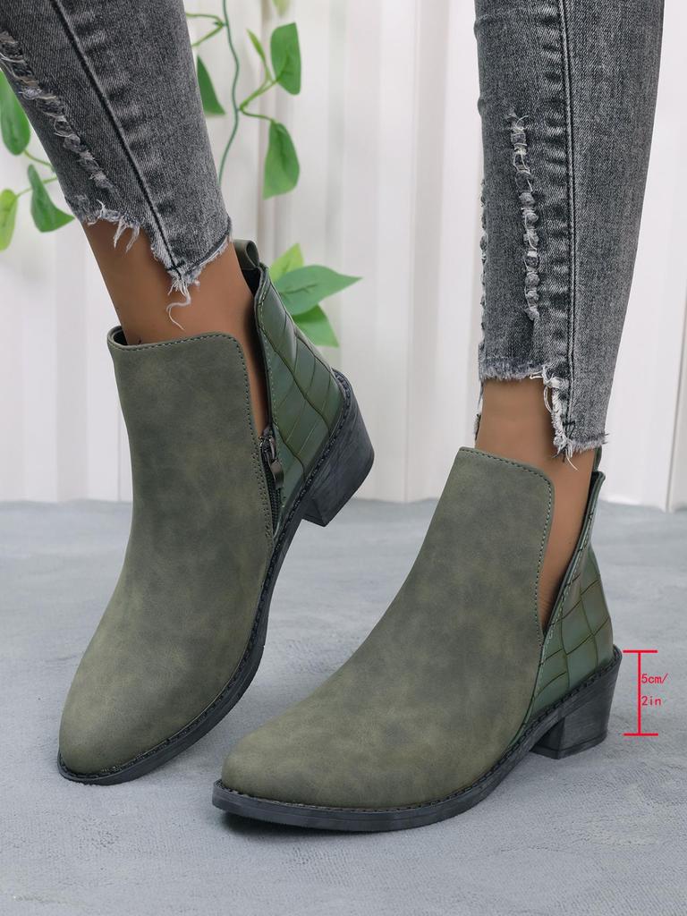 Chunky Heel Chelsea Boots - Spring 2025 Pointed Toe, Mid-Heel, Plus Size Women's Short Boots
