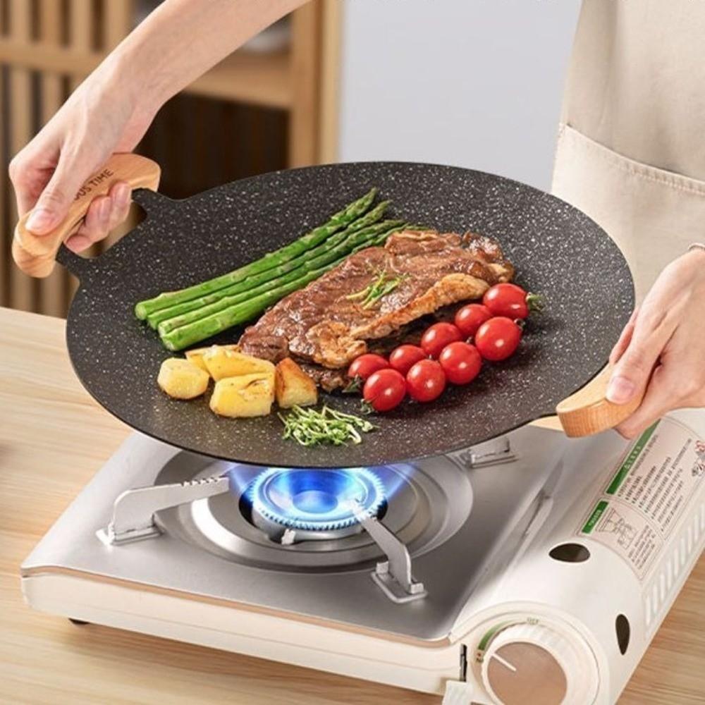 Heat-resistant Holder Smokeless Griddle Pan Round Shape Barbecue Plate  Home Picnic