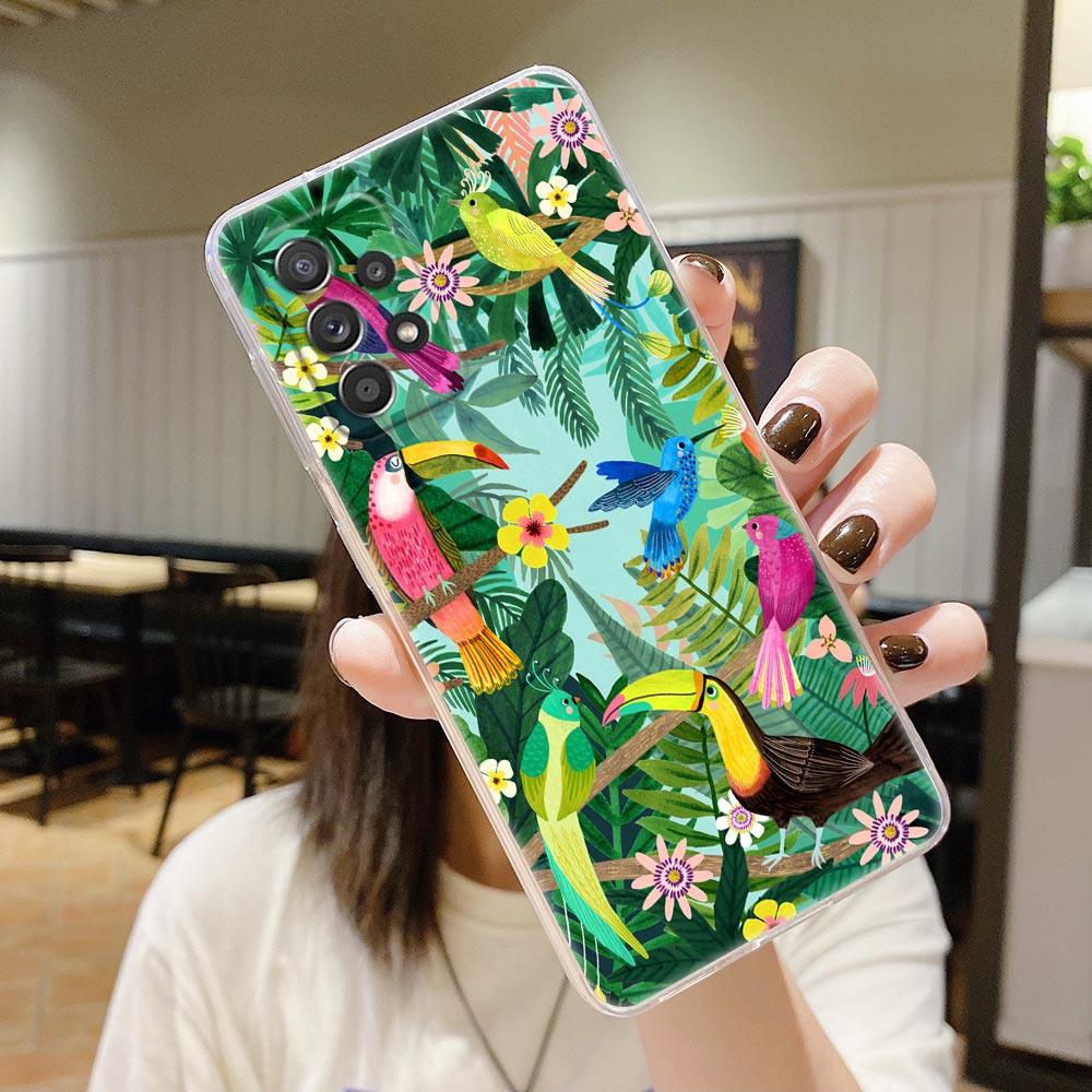 Original Jungle Animal Print Clear Case For Samsung Galaxy A54 A55 A53 5G Cases A52 A23 A13 A32 A33 A73 Soft Cover Sloth Leopard