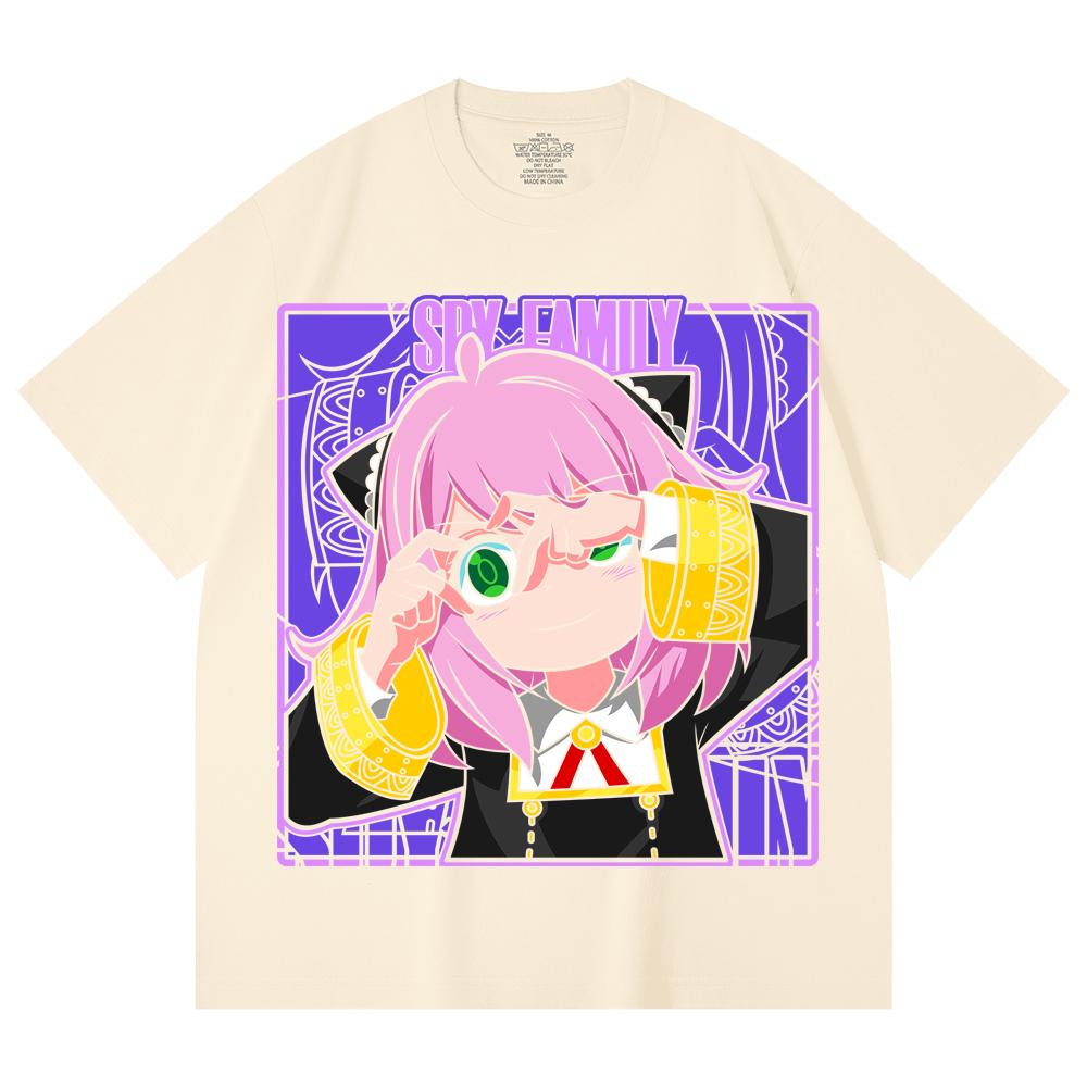 230 Gsm 100% Cotton Spy x Family V8 Print Unisex Heavy Cotton T Shirt XS абрикосовый