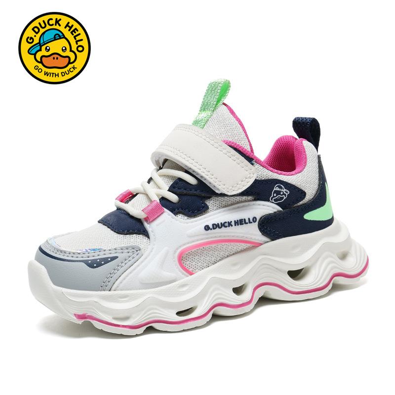 Little Yellow Duck Girls Spring Double Mesh Sneakers Velcro Lightweight Breathable Children's Daddy Shoes Elementary School Running Shoes