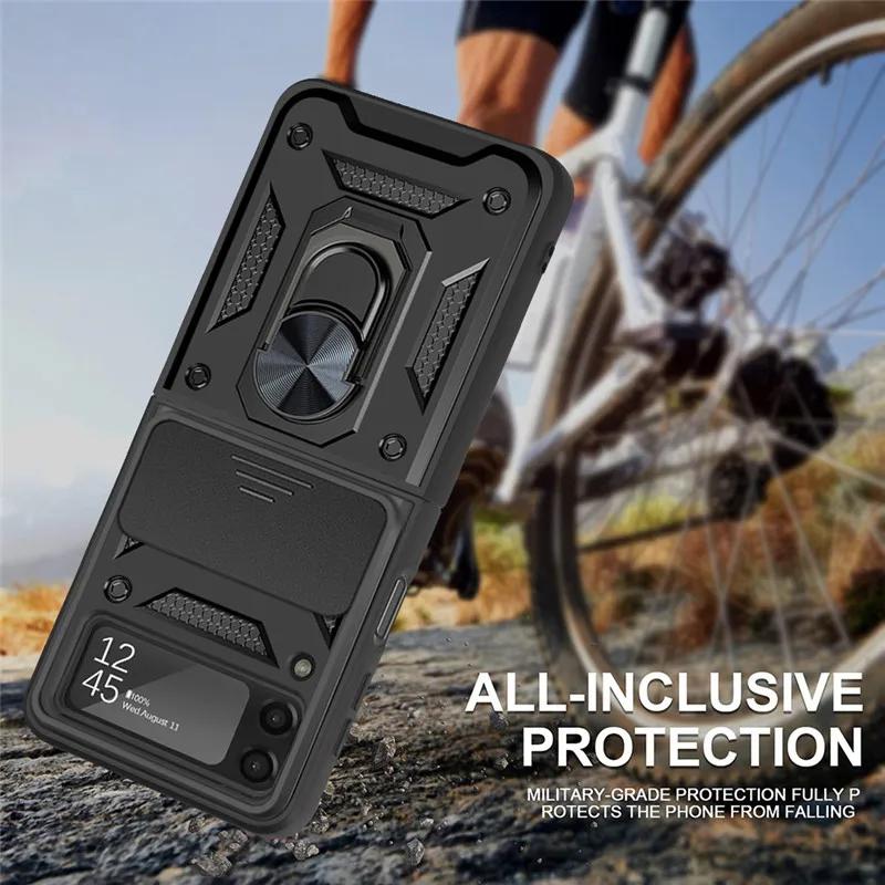 Armor Shockproof Case for Samsung Z Flip7 6 Magnetic Car Ring Holder Stand Back Case Slide Lens Cover for Galaxy Z Flip 7 6 5 4