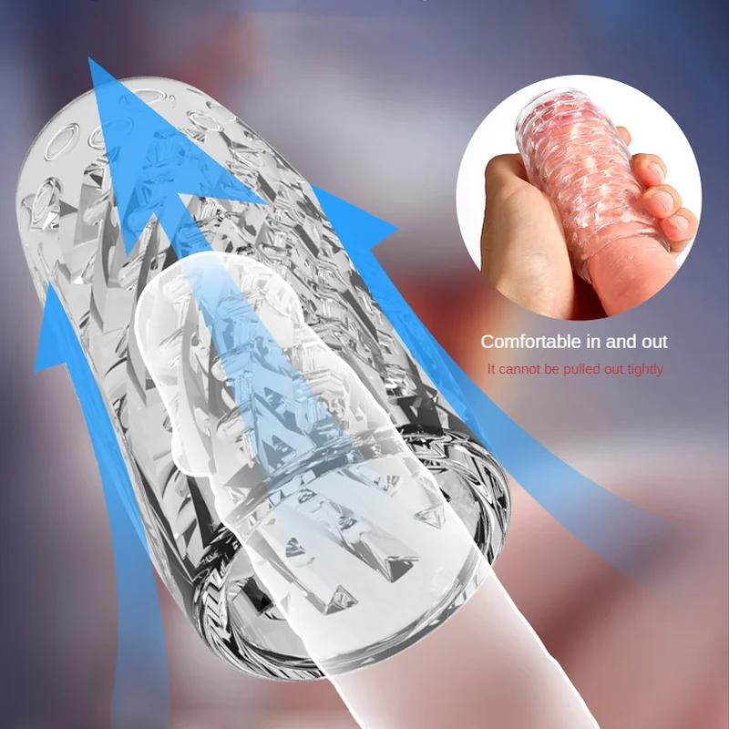 9cm Transparent Male Masturbator Artificial Pussy Vaginal for Men 18 Glans Sucking Penis Pump Spikes Exerciser Sex Toys Erotic