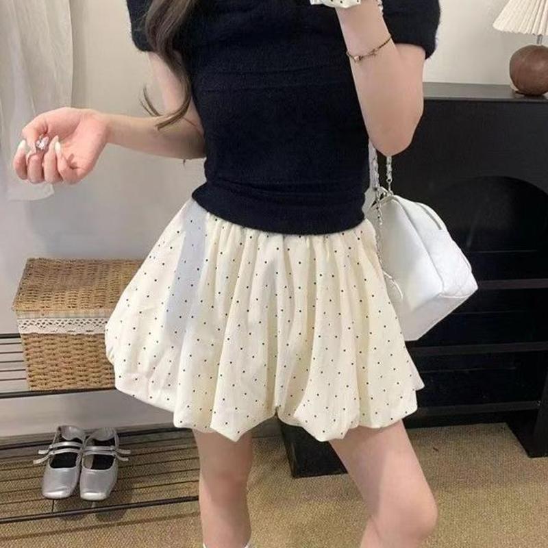 Frühling Sommer High Waist Wolkenblase Puffy Rock Damen Blütenknospe Kurzer Rock Gepunkteter Halber Rock Elegant