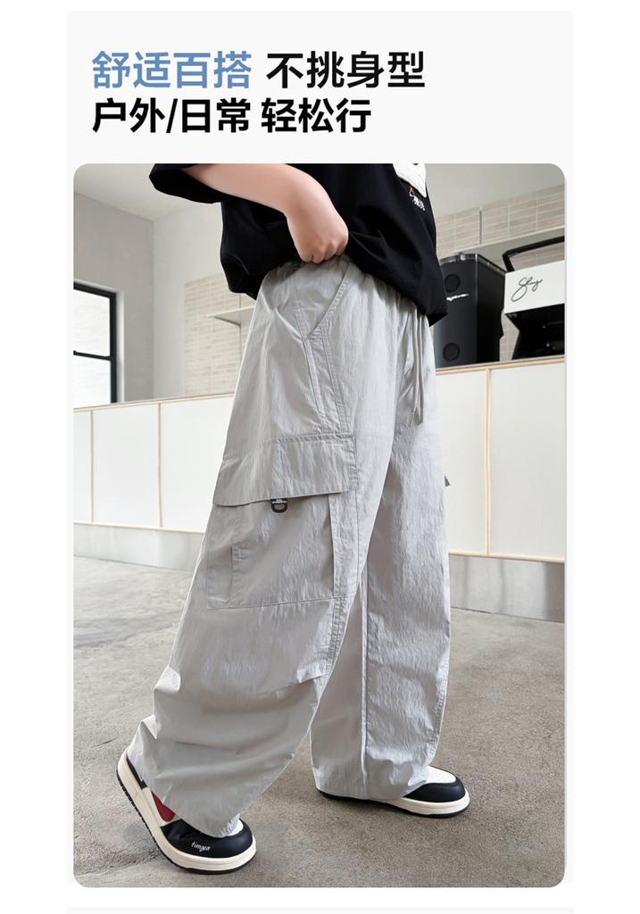 Boys' pants, work pants, children's mid to large children's 2026 new style, boys' straight leg wide leg casual pants, summer thin version