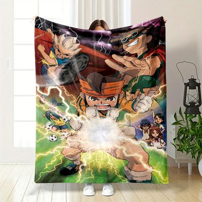 Dynamic Anime Characters In a Soccer-themed Action Scene with Lightning Effects. for All Seasons Blanket Lunch Break Throw Gift