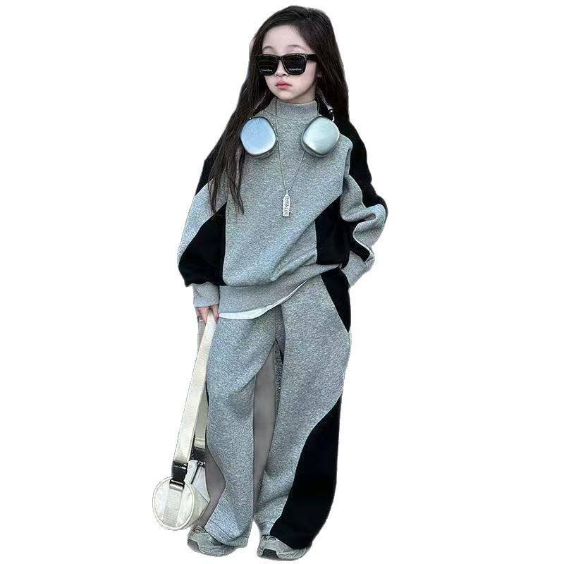 Girls' Korean Style Two-Piece Set: Color Block Sweatpants for Spring and Autumn