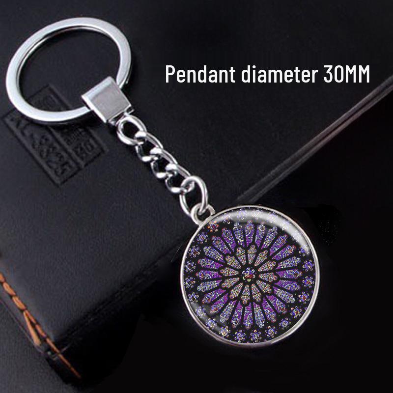 Notre Dame Double-Sided Silver Time Gem Keychain Pendant