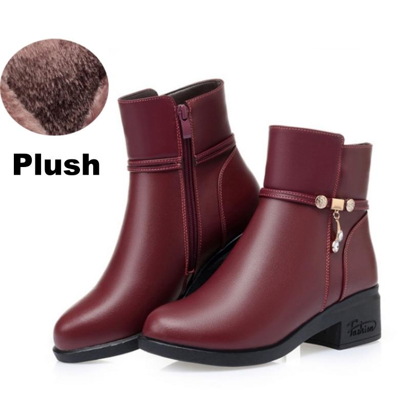 

Women s Mother Female Genuien Leather Shoes Ankle Boots Winter Fur Plush Wool Warm Zipper 35