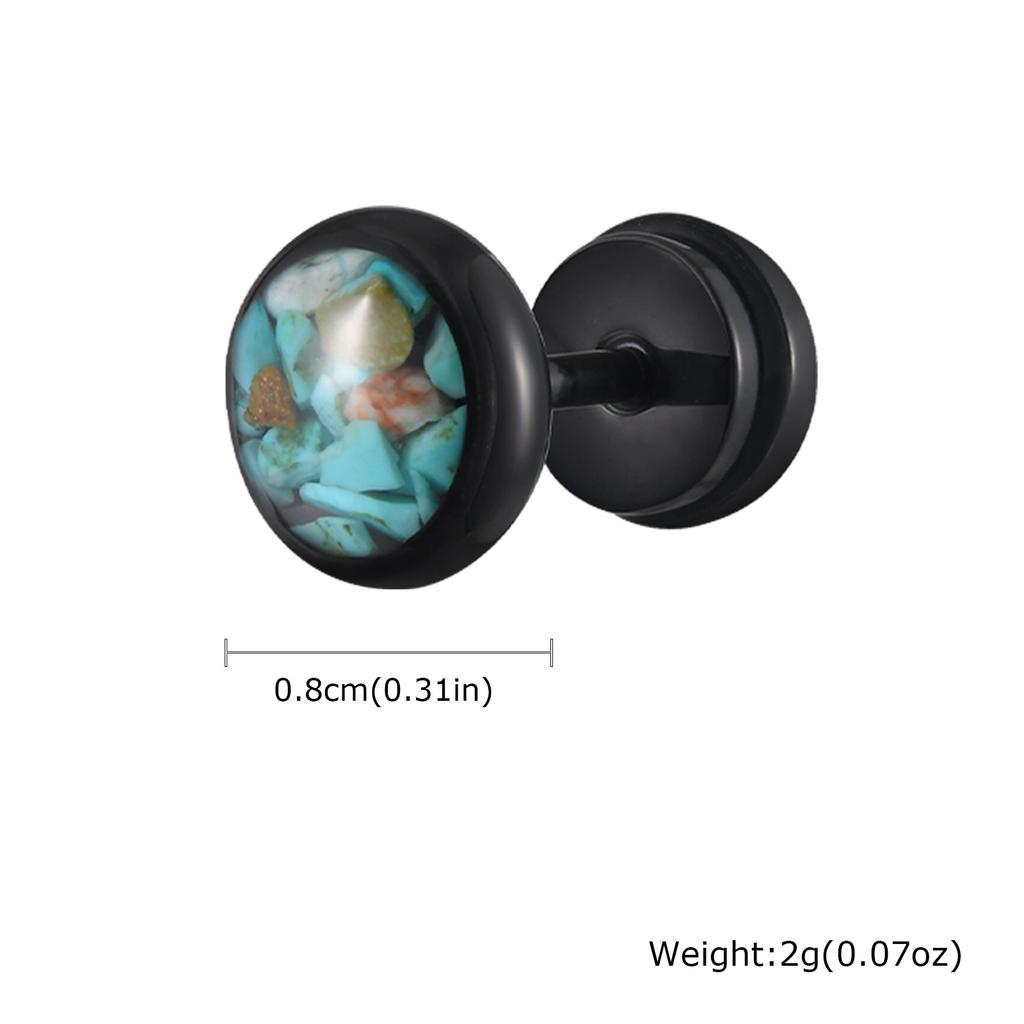 New Natural Stone Men's Small Round Stud Earrings,Simple Stainless Steel Metal Stud Earrings,Hip Hop Cool Jewelry Gift