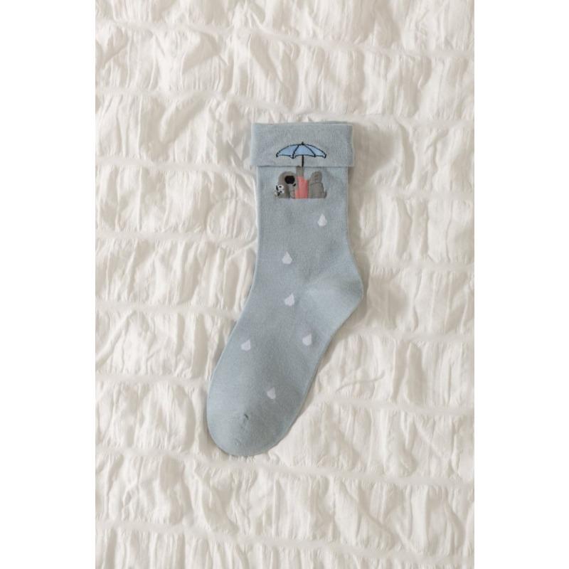 

Милые гольфы с оборками для девочек, сладкие гольфы до середины икры с бантом, универсальные для осени и зимы, мультяшные полосатые студенческие носки-гольфы 1 pair синий