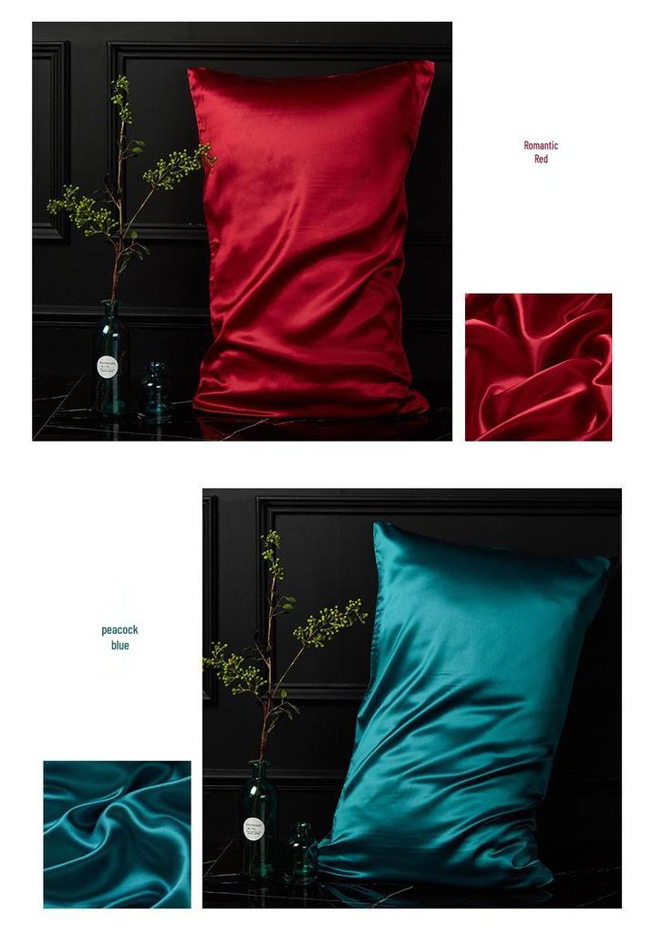European Style Pure Mulberry Silk Double-Sided Pillowcase, Solid Color, Envelope Style, Beauty Pillowcase.