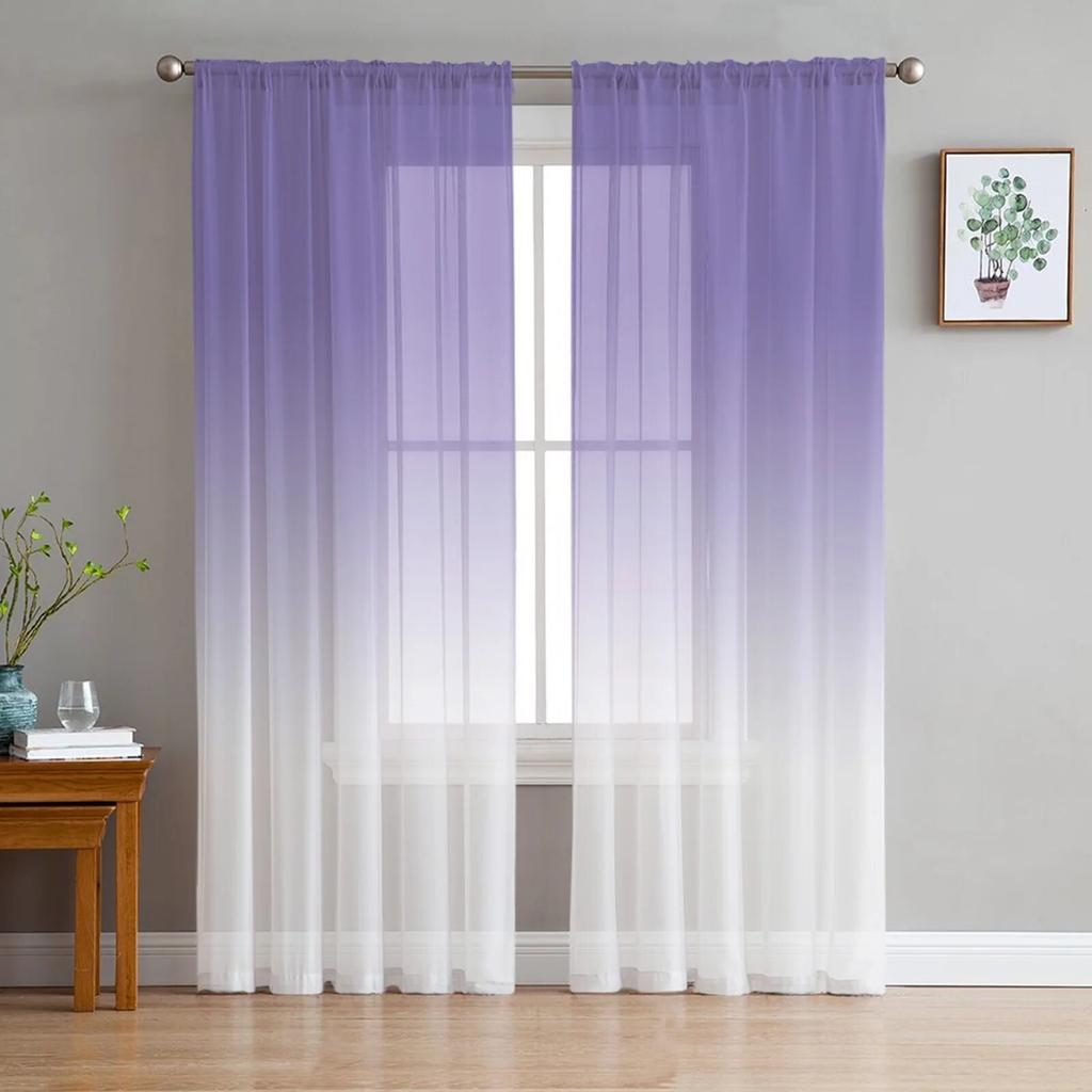 Romantic Purple Gradient Chiffon Sheer Curtains for Living Room Bedroom Home Decoration Window Voiles Tulle Curtain