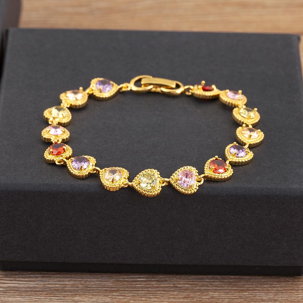 

Nidin Light Luxury Love Heart Shape Inlaid Colorful/White Zircon Chain Bracelets For Women Girl Elegant Aesthetic Jewelry Gifts