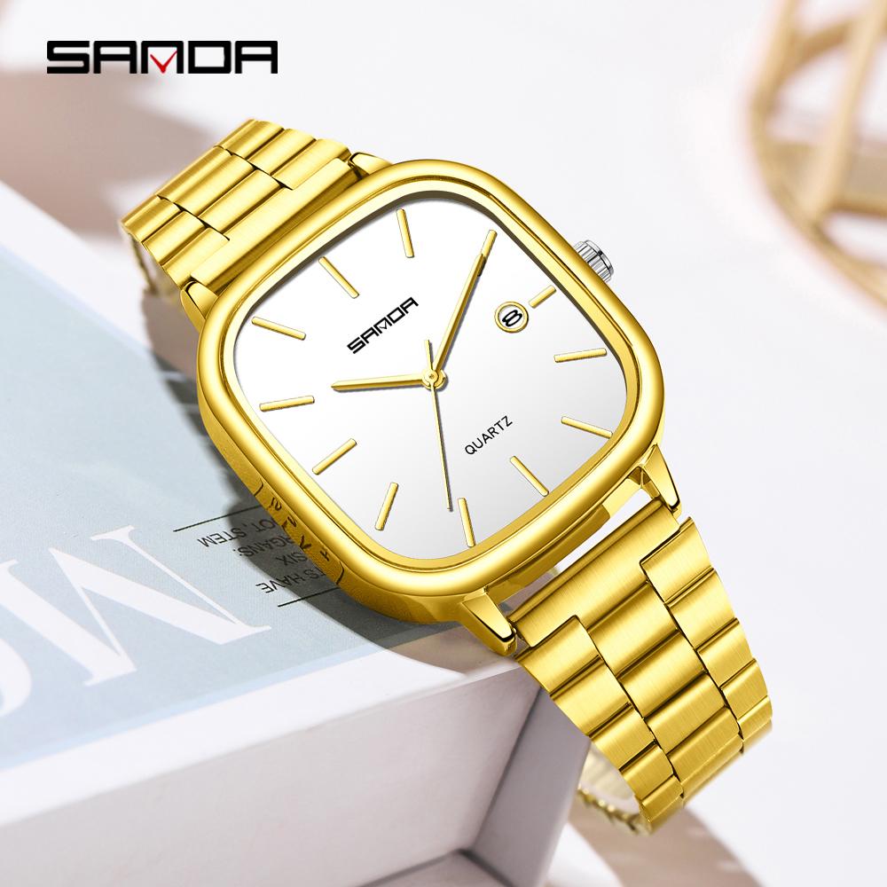 Fashion Square Dial Couple's Wristwatches Men Women Casual Daily Calendar Watch Waterproof Steel Strap Relojs
