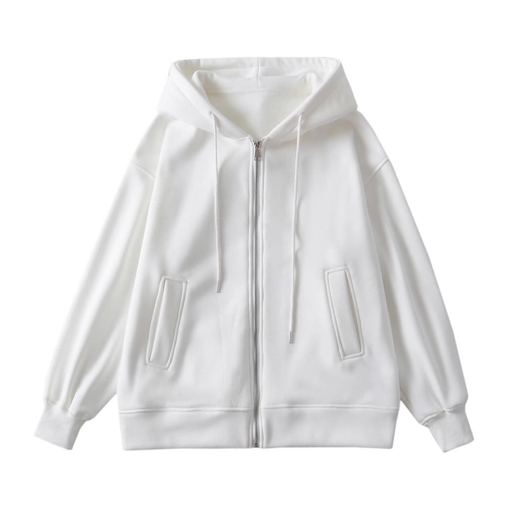 Women's Velvet Hooded Zip-Up Sweatshirt, 2023 New Oversized Slim-Fit Long-Sleeve Cardigan