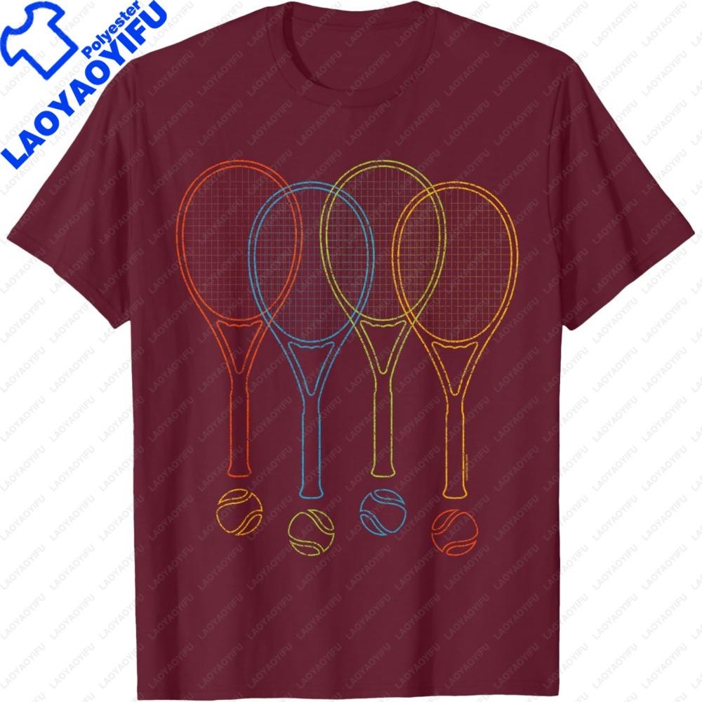 Tennis T Shirt Women Unisex Rackets Balls Cool Tennis Shirt Oneck Graphic Print Outdoor Sports Enthusiasts Clothes Fashion Tops