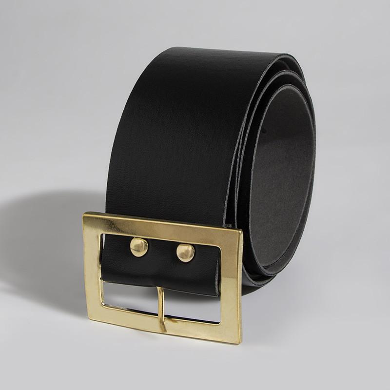Black Faux Leather Belt With Geometric Square Buckle For Winter Festive Attire