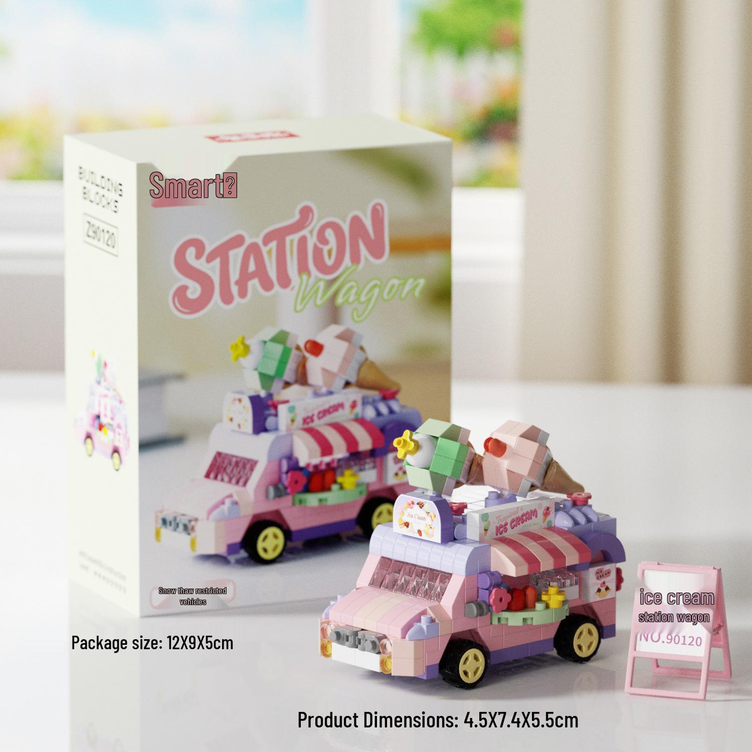 Creative Colorful Ice Cream Truck Building Blocks Educational Toy Model