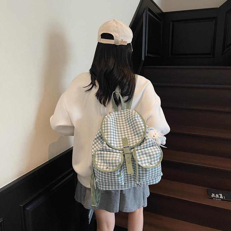 Korean Version of Simple Large-capacity Backpack Bag Women's 2025 New Niche Casual Versatile Plaid Retro Commuter Backpack