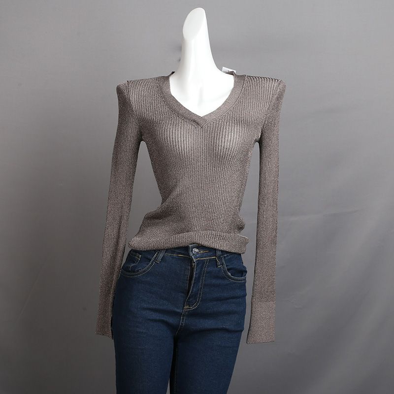 

Британский бренд Американский яркий шелк V-образный вырез рукава с разрезами женская весна лето облегающая тонкая футболка чистое желание нишевый стиль тонкие топы CAMEL S