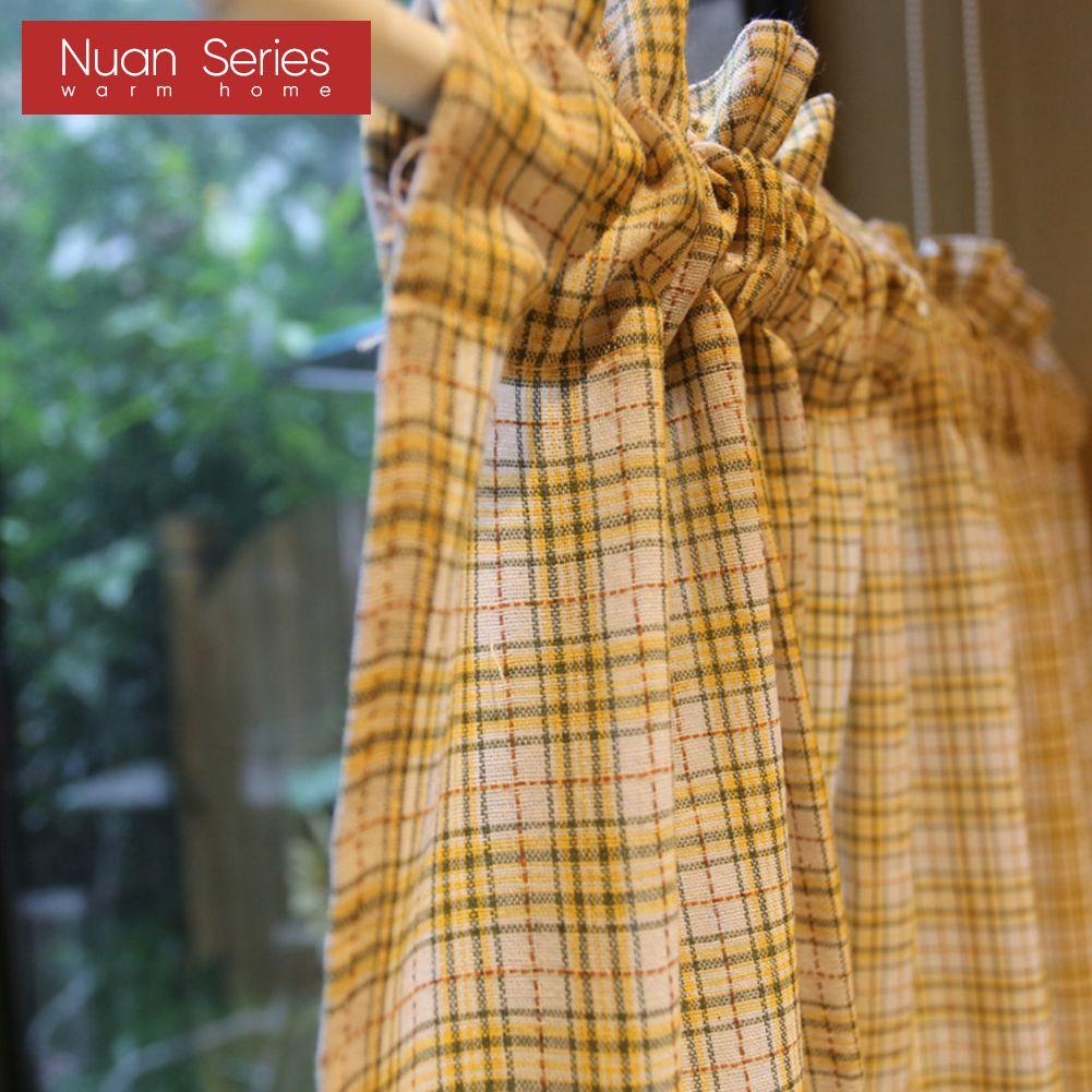 1PC Nuan Series Beige Checkered Cherry Decoration Short Curtain Rod Pocket Partition Curtain for Kitchen Living Room Bedroom Cupboard Home Decor