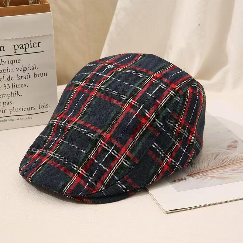 Beret men's and women's spring and autumn fashion plaid cap women's British literary forward hat outdoor sun protection hat