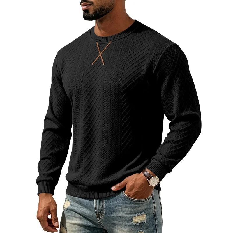 Men S Jacquard Crew Neck Long Sleeve Loose Casual Sweatshirt