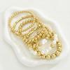 6Pcs/Set Fashion Gold Color CCB Bead Bracelets Vintage Imitate Geometric Bracelet For Women Daily Wear Jewelry