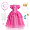 Peach Cosplay Peach Dress Pink Princess Dress Headband Earrings Gloves Set Girls Cosplay Costume Peach Kids Costume Suitable for Cultural School