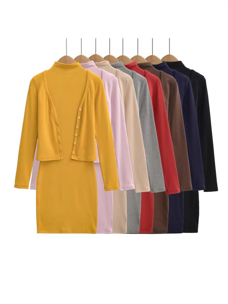 Spring 2026 Women's Spicy High-Waisted Sleeveless Bodycon Dress & V-Neck Cardigan Two-Piece Set