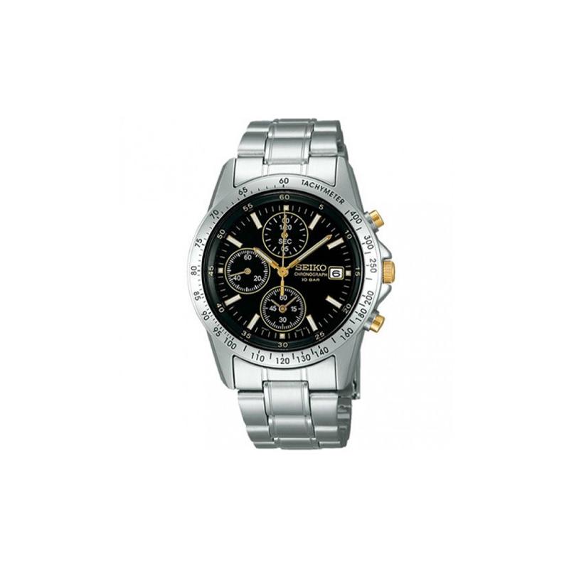 SEIKO 100 meters waterproof, date display, Quartz, Steel Strap, , men s watch, black dial SBTQ043 чёрный