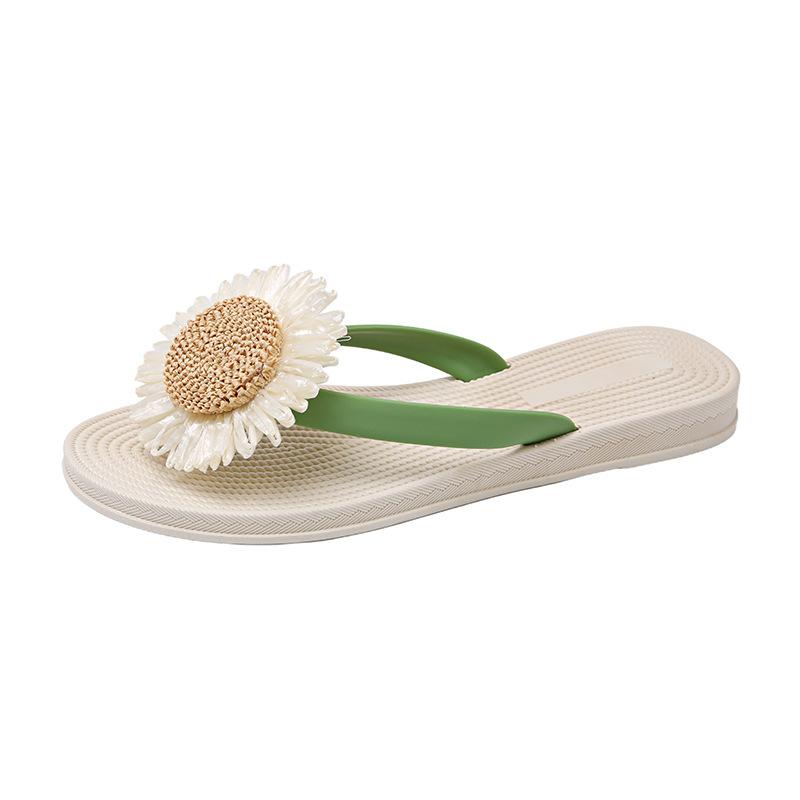 Summer sunflower imitation hemp rope grass travel wear flip-flops women's flat heels splint shoes beach slippers