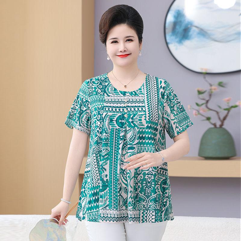 Summer Women's Print Blouse Loose Short Sleeve T-shirt Round Neck Plus Size Blouse 3XL-8XL