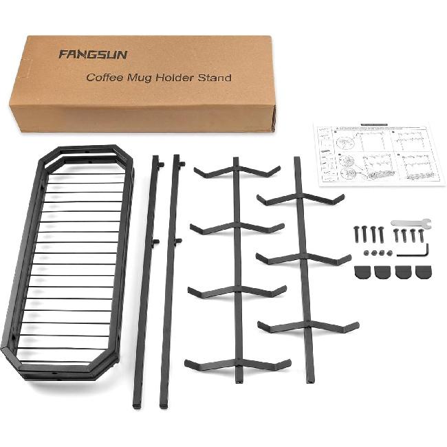 FANGSUN Large Coffee Mug Holder Stand Countertop, Tree Rack for 14 Mugs, 2 Tier Counter Display Storage, Metal Wire Tea Cup Holder for Coffee Station