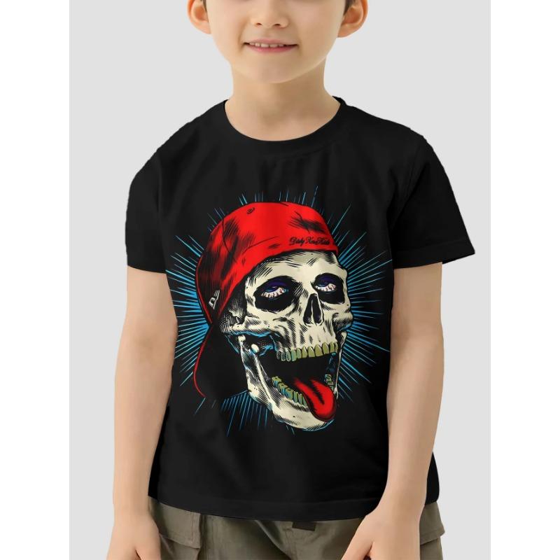 Girl Clothes Children's Clothing Short Sleeve Children's T-Shirts Boy Clothes Skull Print Vintage Children Summer Clothes Tops