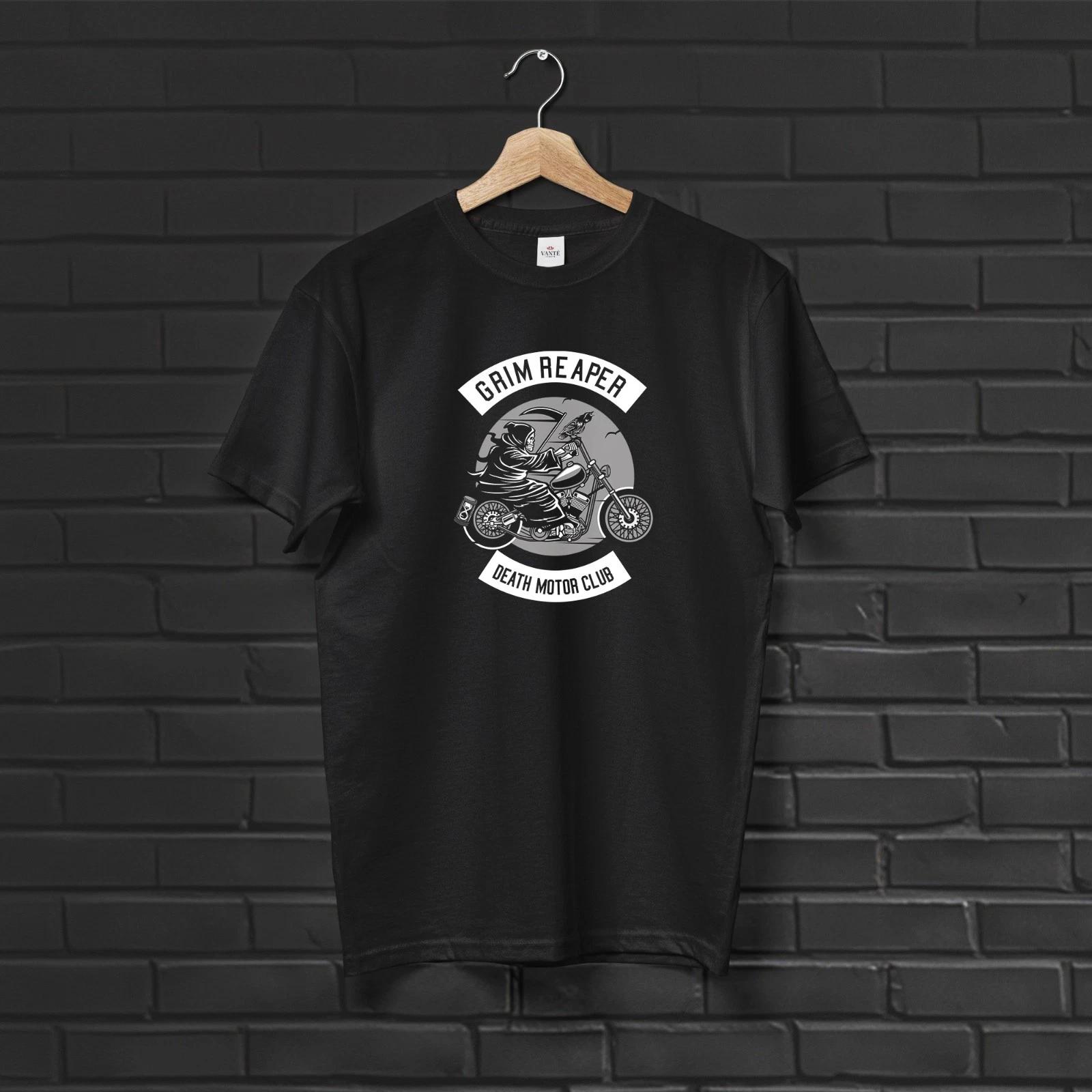 Grim Reaper Death Motor Club T-Shirt, Biker Skeleton Graphic Tee M