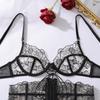 Women Sexy Lingerie Set Lace Embroidery Patchwork Lingerie Set Lace-Up Decor Body Shaping Lingerie