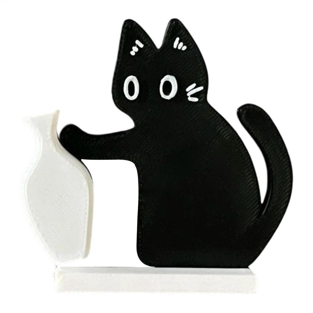 Black Cat Pushing Vase Decor Fridge Magnet Home Office Memorial Box Cat Whisker Collection Gift for Cat Lovers