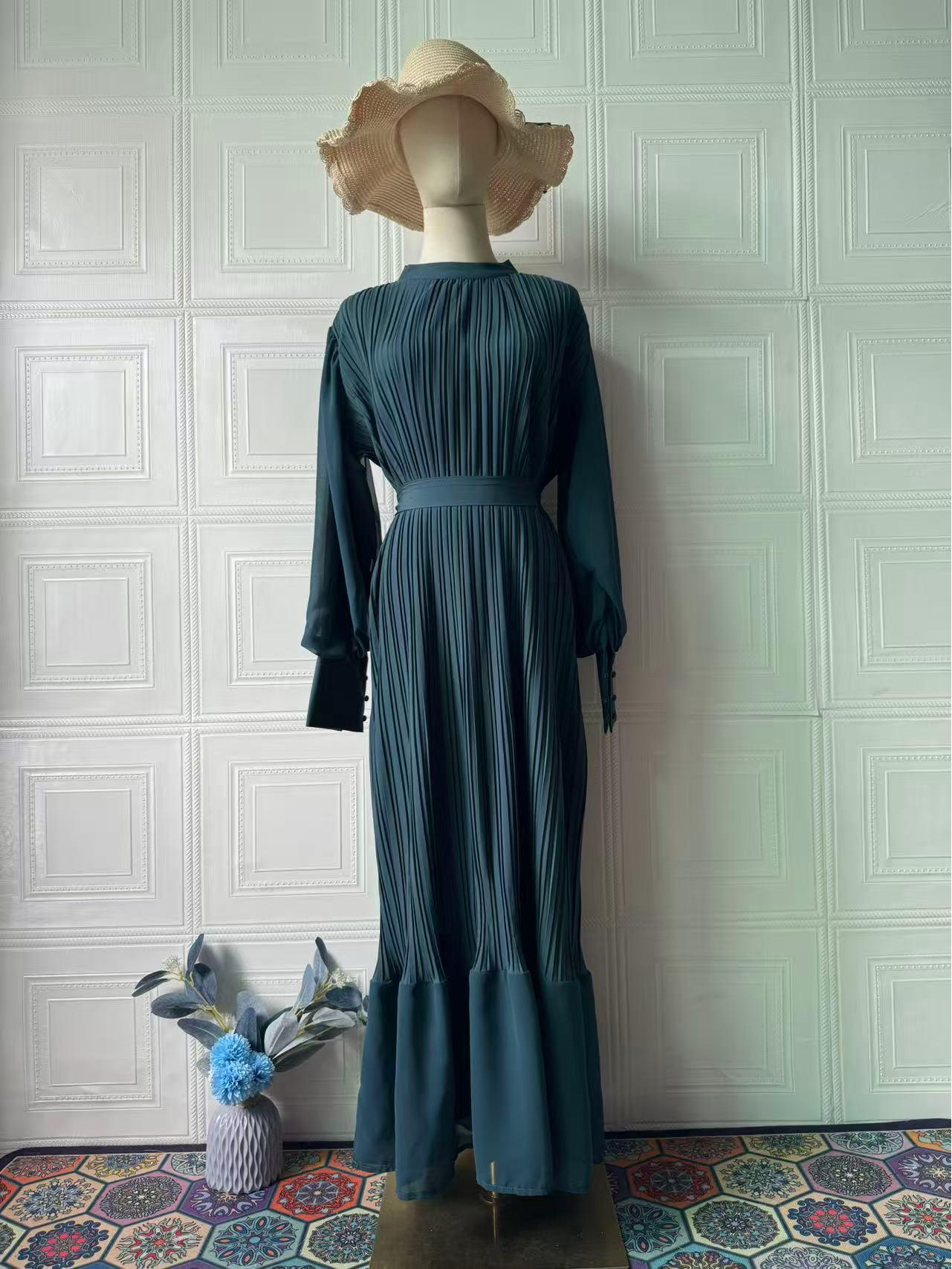 

Mature Elegant Women s Spring Long Dress - European/American Style, 2025 Wine Red Pleated Skirt Medium темно-зелений колір