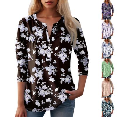 Women's Fashion Casual Long Sleeve Round Neck Floral Print Top