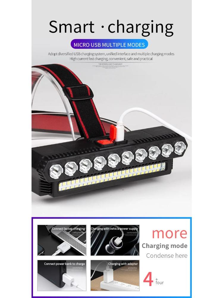Night Fishing Headlight Outdoor Bright Light Multiple Led Head-Mounted Usb Charging Headlight Portable Lighting Flashlight