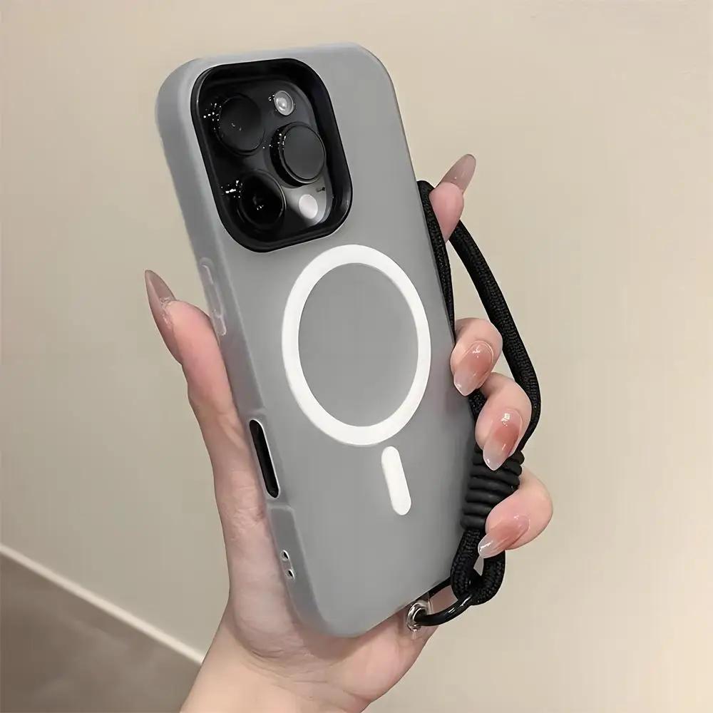 

Конфетный цвет 2-в-1 Ремешок для руки и запястья Магнитный чехол для iPhone 17 16 15 14 Plus Pro Max 11 для Magsafe Чехол с ремешком iPhone 15 белый