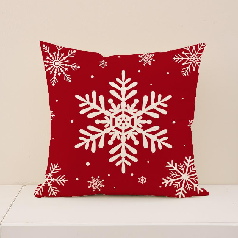 Red Christmas Print Pillow Cover Nordic Style Linen Print Holiday Decoration Living Room Sofa Cushion Cover Pillow