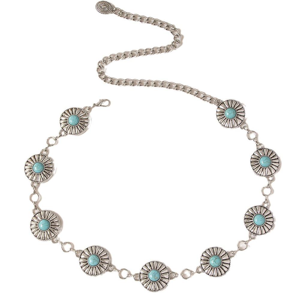 Spring New Heavy Industry Thick Thick Chain Turquoise Western Style Women's High-end Waist Chain Metal Ethnic Style Belt