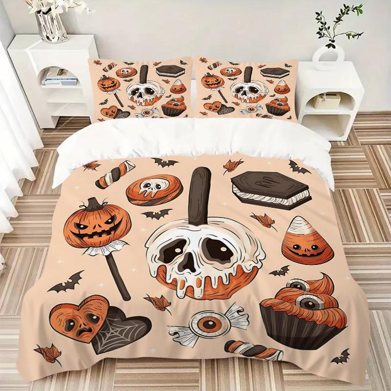 3pcs Halloween Pumpkin ideas Quilt Cover Set - Soft and Cozy Bedroom, Guest Room and Dorm Decorative Bedding 3-Piece Set 1 Quilt Cover + 2 Pillow