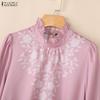 ZANZEA Women Casual Stand Collar Long Sleeve Print Blouse