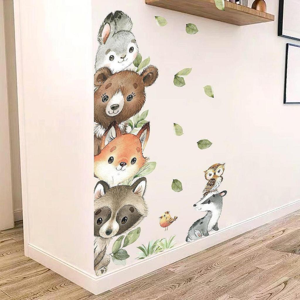 Cartoon Animal Wall Decals Cute Window Glass Sticker for Bedroom Living Room Left
