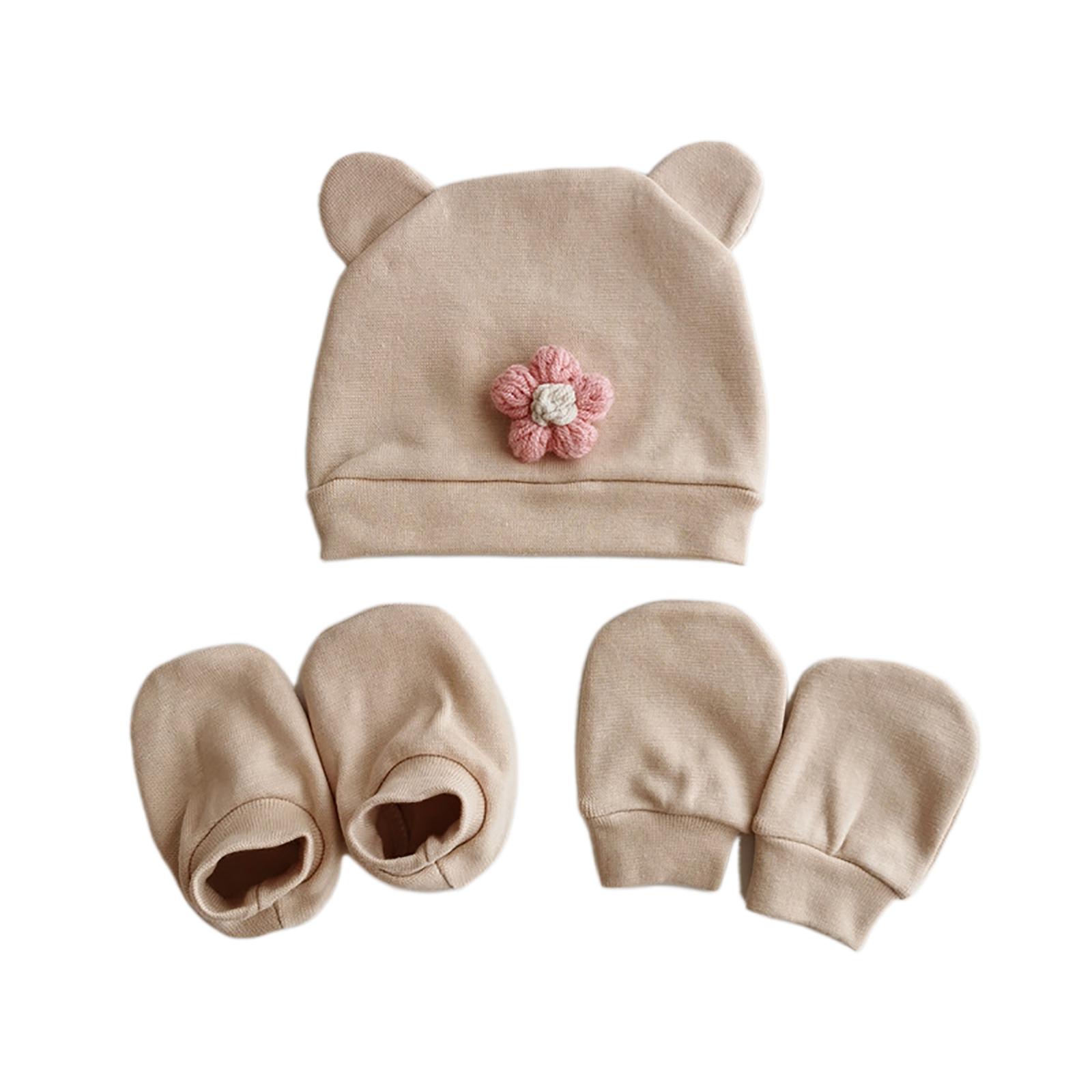 3 шт./упак. Детская шапочка с рисунком плода, с перчатками и чехлом для ножек, мягкая и удобная шапочка и варежки для младенцев